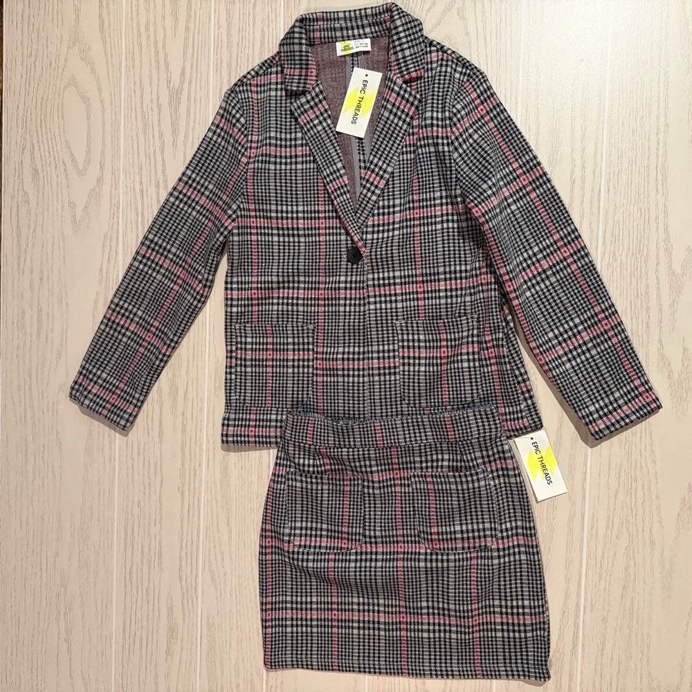 Epic‎ Threads Preppy Plaid Blazer Skirt Set Girls Size Small 7-8 NEW